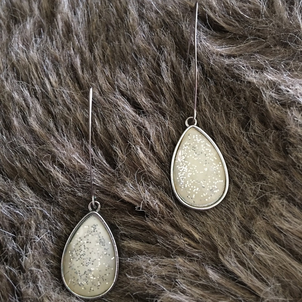 Glitter faceted resin silver tone ear wires